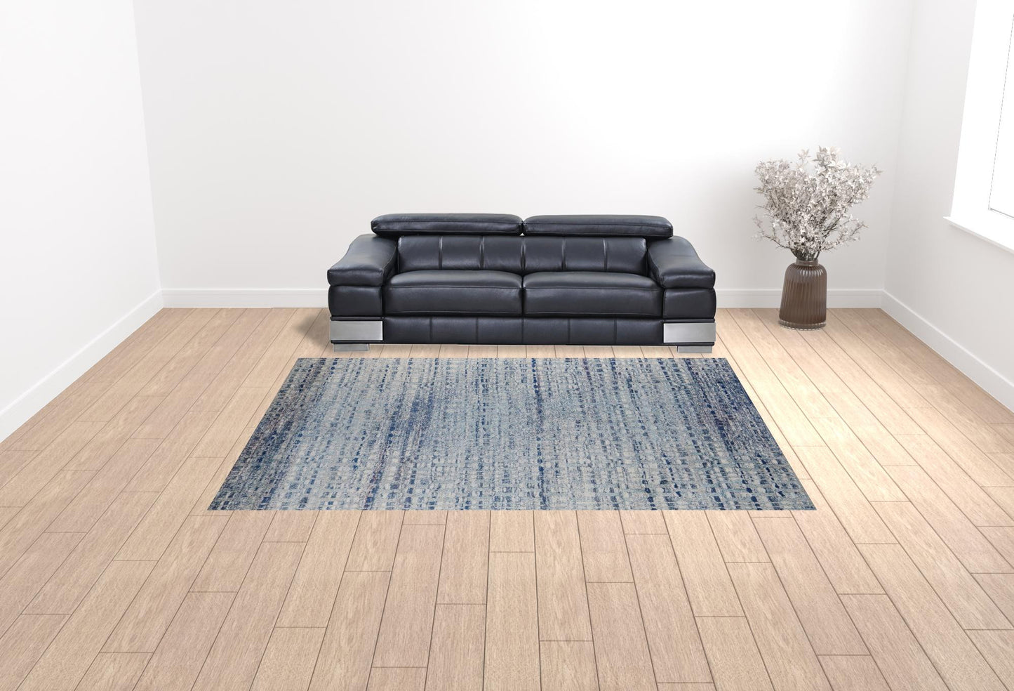 3' X 5' Blue And Ivory Abstract Power Loom Stain Resistant Area Rug