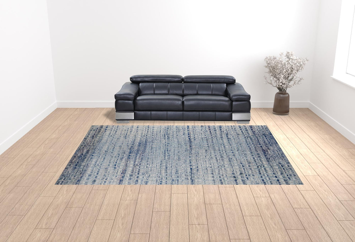 3' X 5' Blue And Ivory Abstract Power Loom Stain Resistant Area Rug