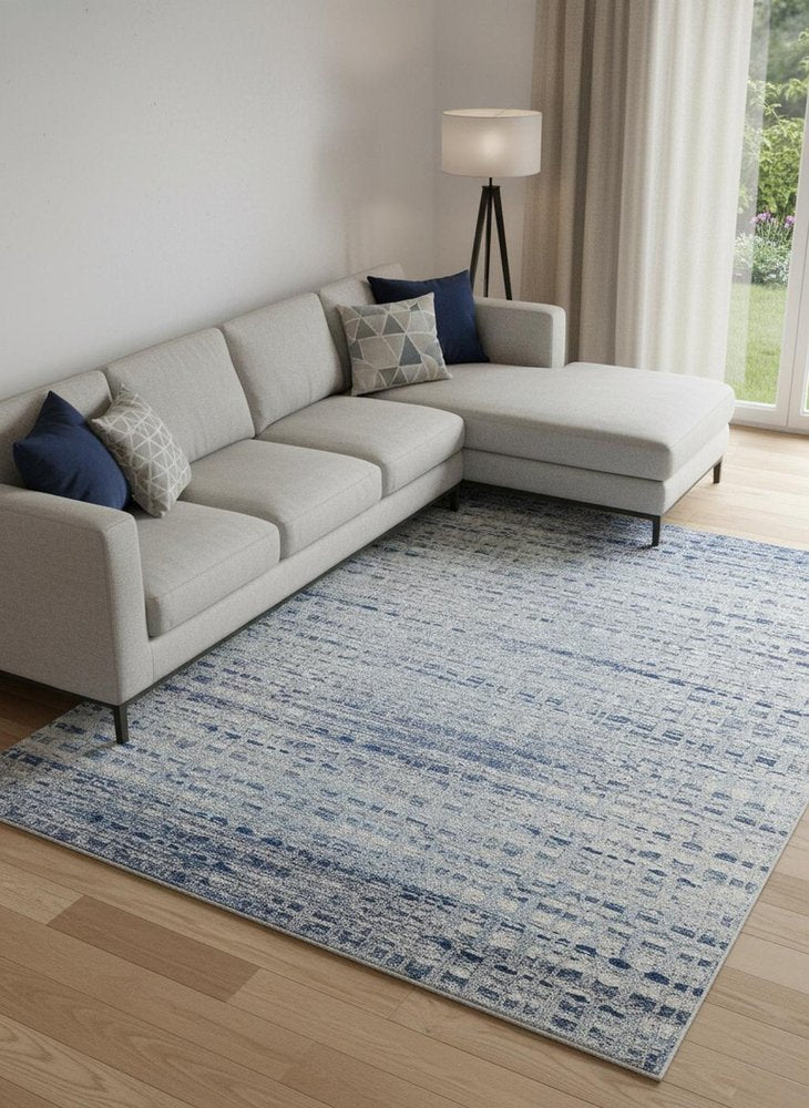 10' X 14' Blue And Ivory Abstract Power Loom Stain Resistant Area Rug