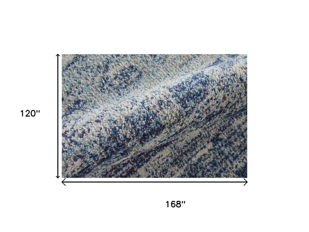 10' X 14' Blue And Ivory Abstract Power Loom Stain Resistant Area Rug