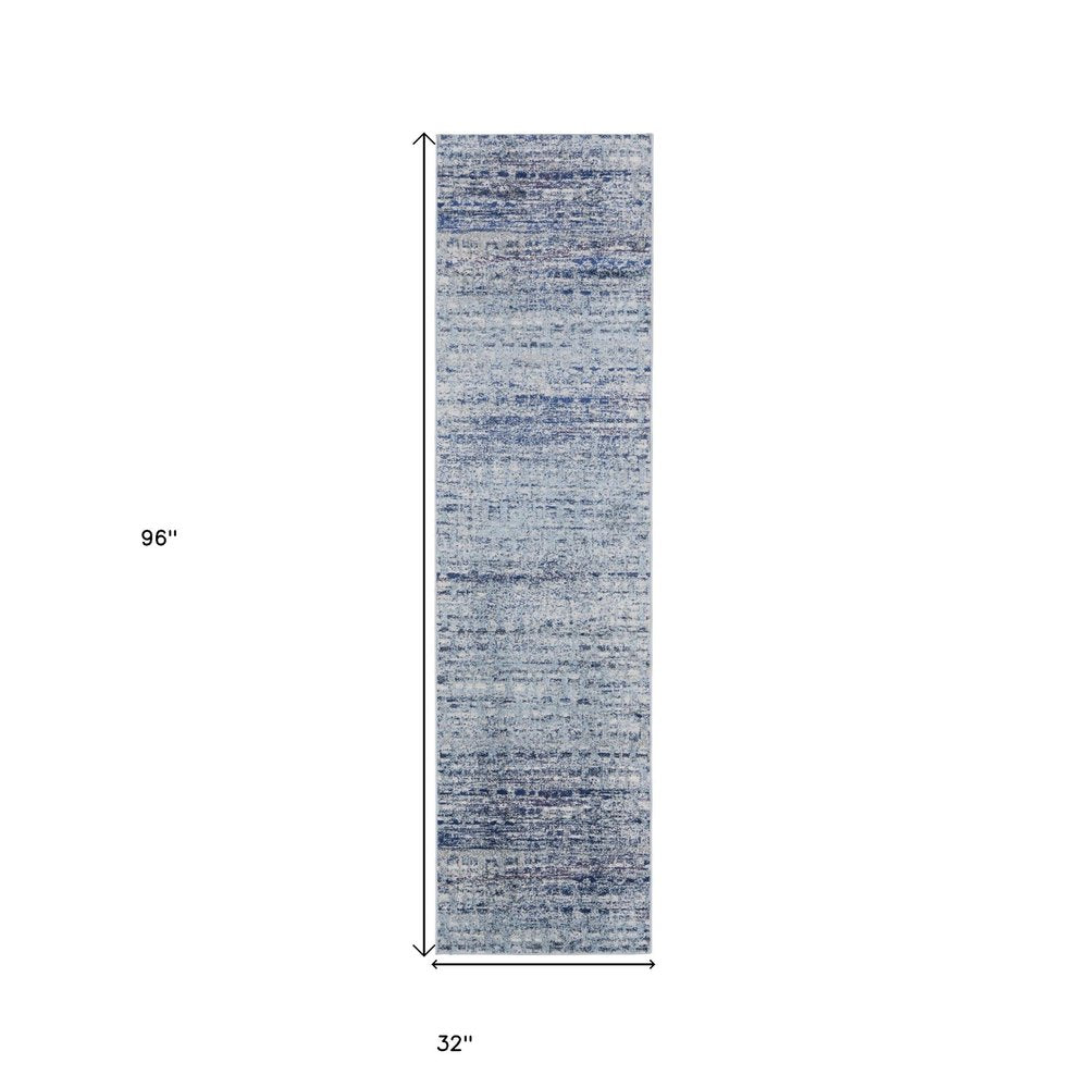 10' X 14' Blue And Ivory Abstract Power Loom Stain Resistant Area Rug