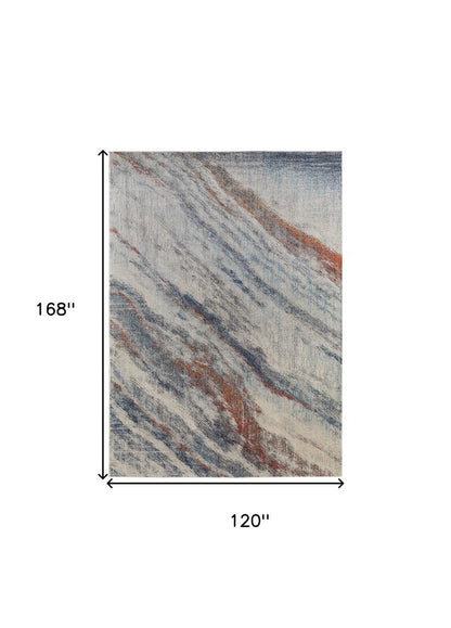 10' X 14' Ivory Orange And Blue Abstract Power Loom Stain Resistant Area Rug