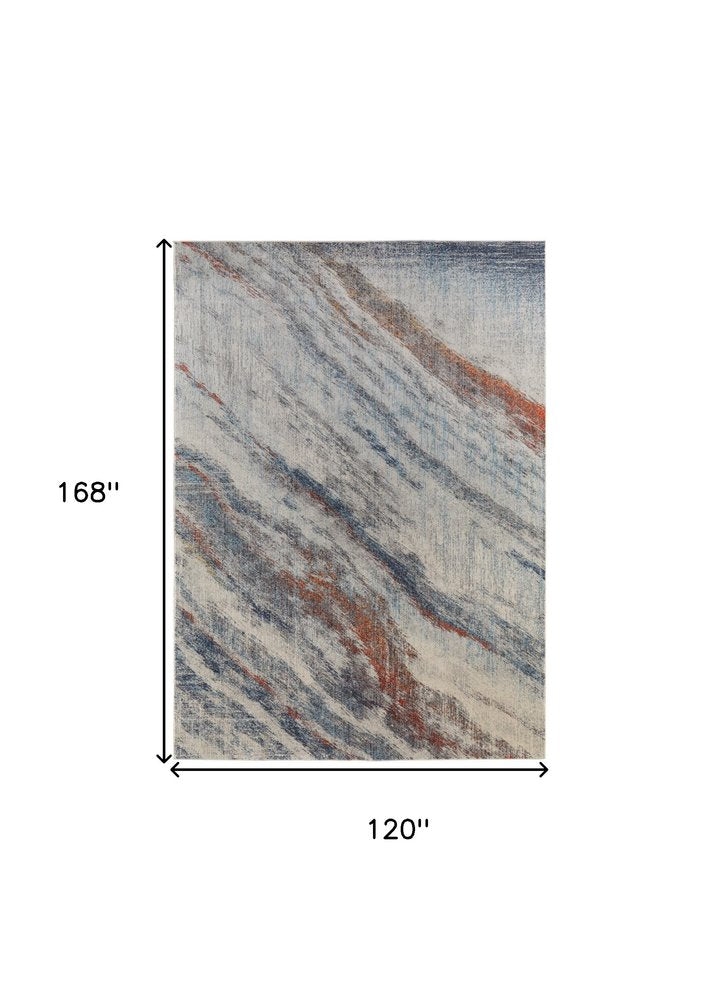 10' X 14' Ivory Orange And Blue Abstract Power Loom Stain Resistant Area Rug