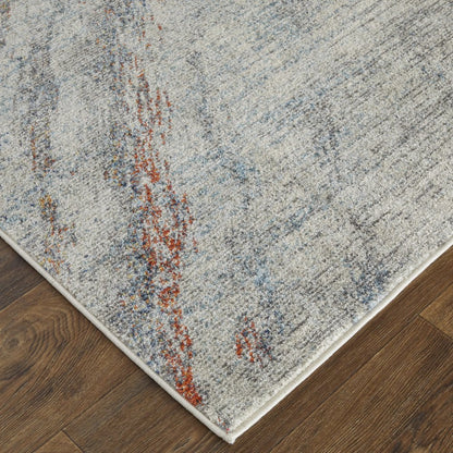 10' X 14' Ivory Orange And Blue Abstract Power Loom Stain Resistant Area Rug