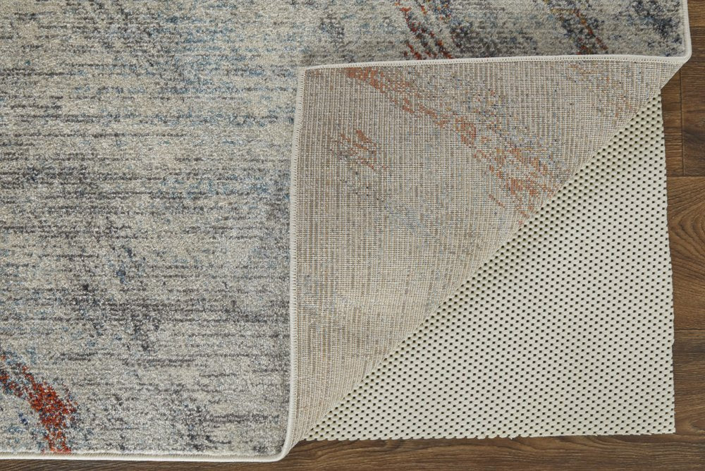 10' X 14' Ivory Orange And Blue Abstract Power Loom Stain Resistant Area Rug