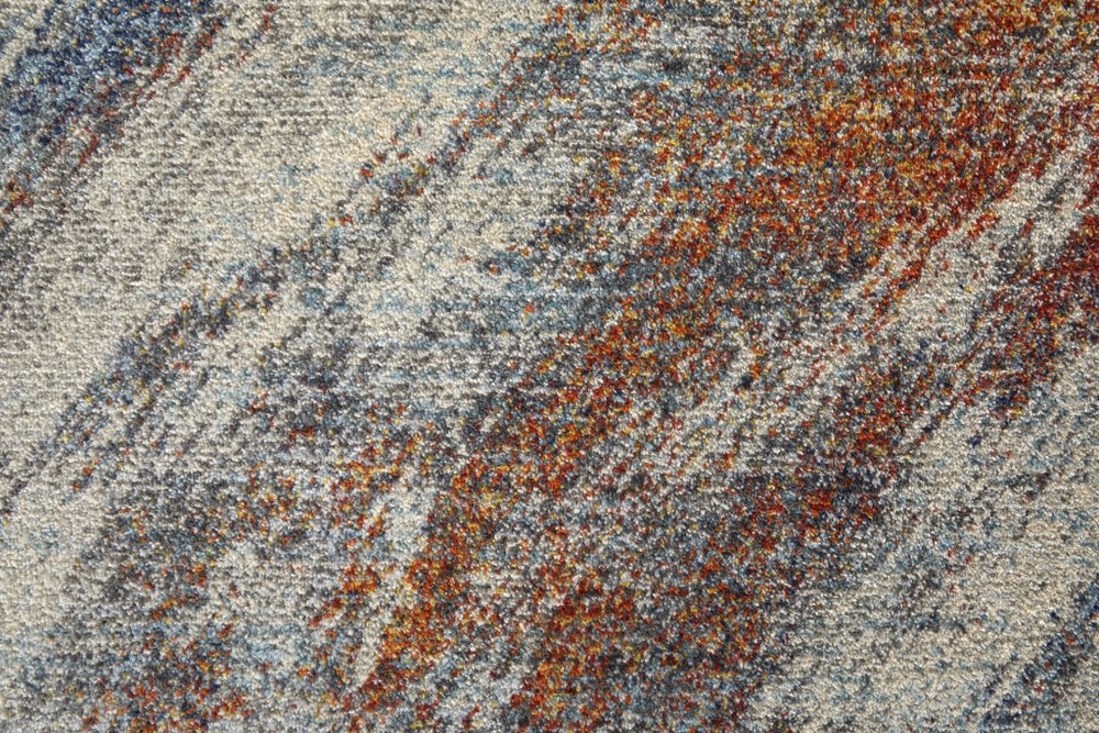 10' X 14' Ivory Orange And Blue Abstract Power Loom Stain Resistant Area Rug