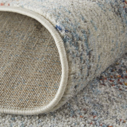 10' X 14' Ivory Orange And Blue Abstract Power Loom Stain Resistant Area Rug
