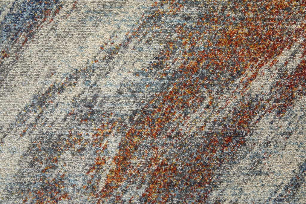 8' X 10' Ivory Orange And Blue Abstract Power Loom Stain Resistant Area Rug