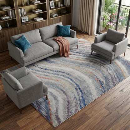 7' X 10' Blue and Gray Abstract Power Loom Non Skid Area Rug
