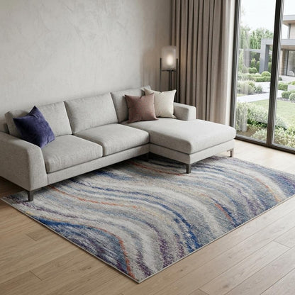 7' X 10' Blue and Gray Abstract Power Loom Non Skid Area Rug
