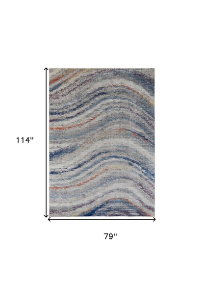 10' X 14' Blue Gray And Orange Abstract Power Loom Stain Resistant Area Rug