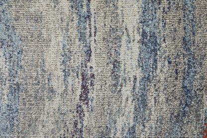 10' X 14' Blue Gray And Orange Abstract Power Loom Stain Resistant Area Rug