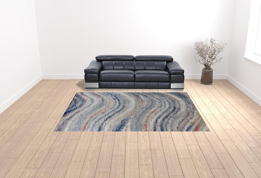 7' X 10' Blue and Gray Abstract Power Loom Non Skid Area Rug