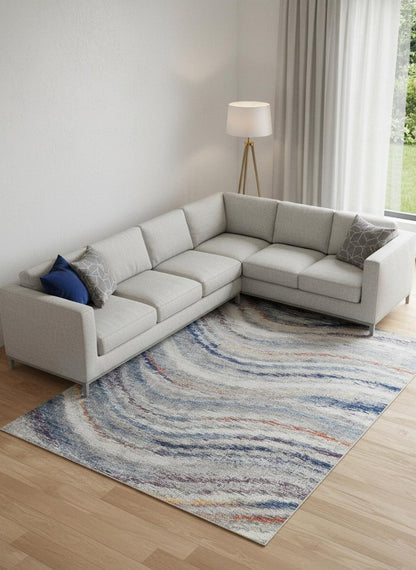 7' X 10' Blue and Gray Abstract Power Loom Non Skid Area Rug