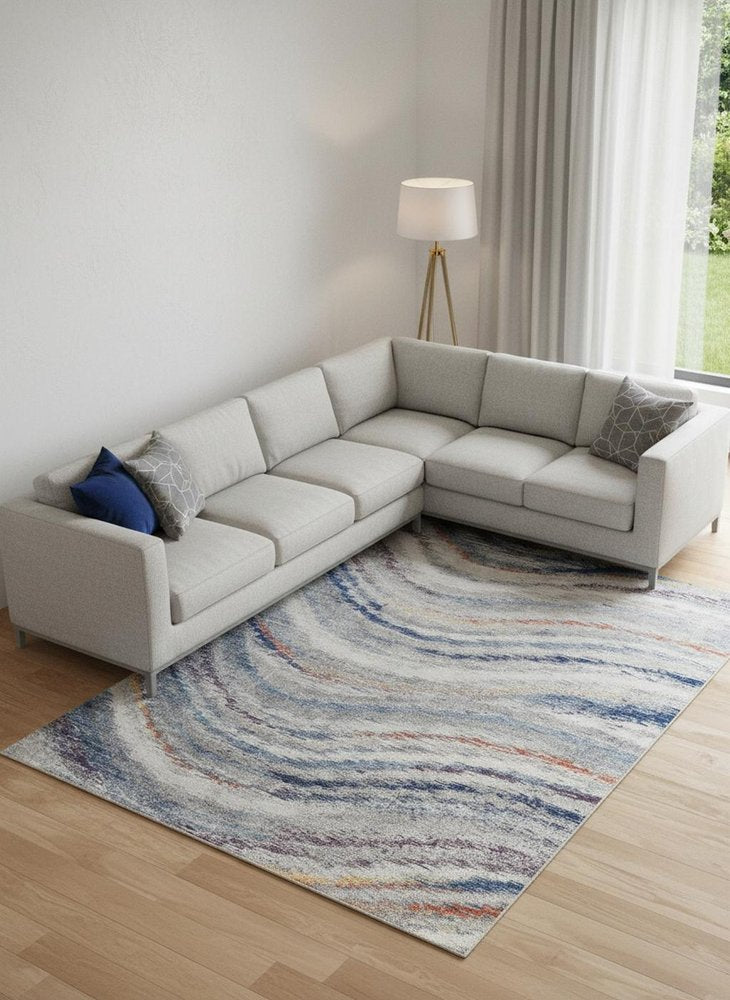 7' X 10' Blue and Gray Abstract Power Loom Non Skid Area Rug