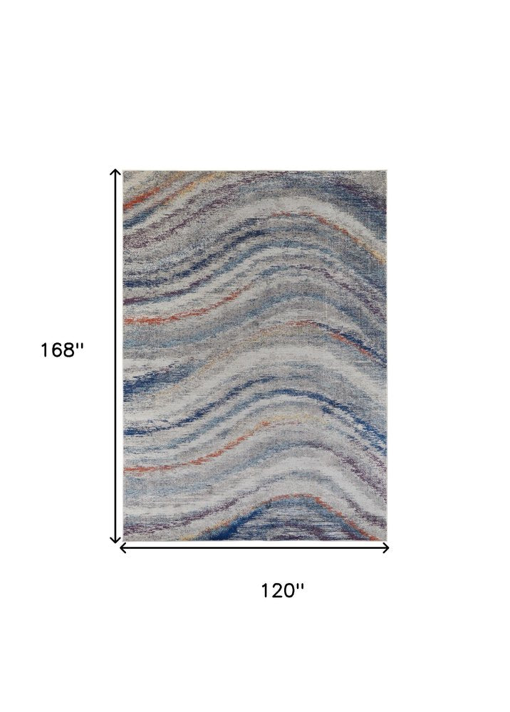 10' X 14' Blue Gray And Orange Abstract Power Loom Stain Resistant Area Rug