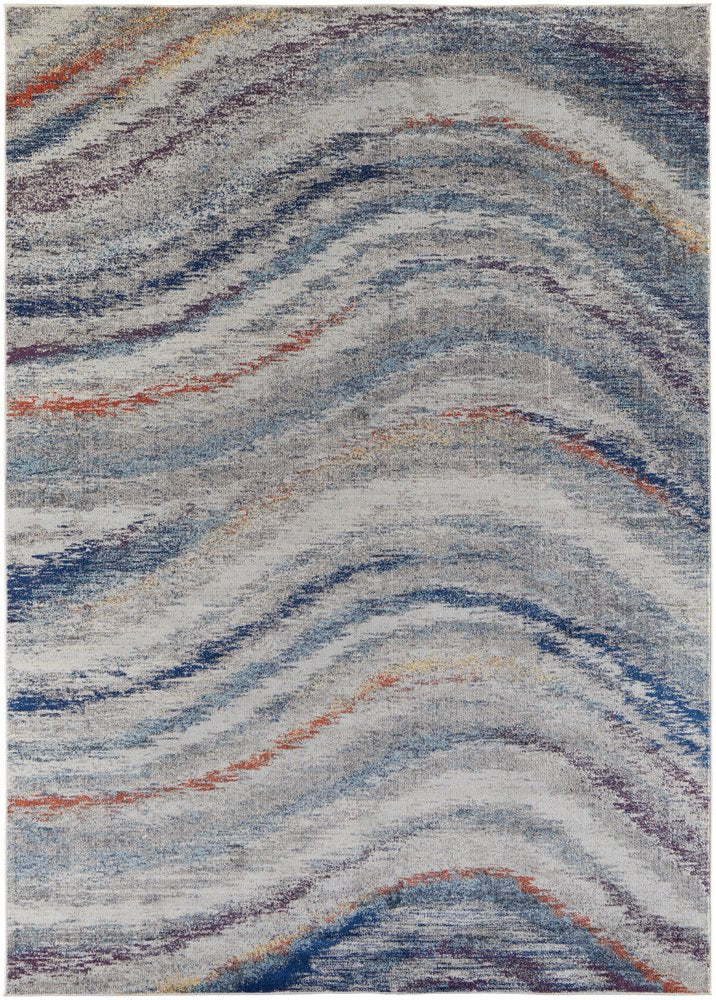 10' X 14' Blue Gray And Orange Abstract Power Loom Stain Resistant Area Rug
