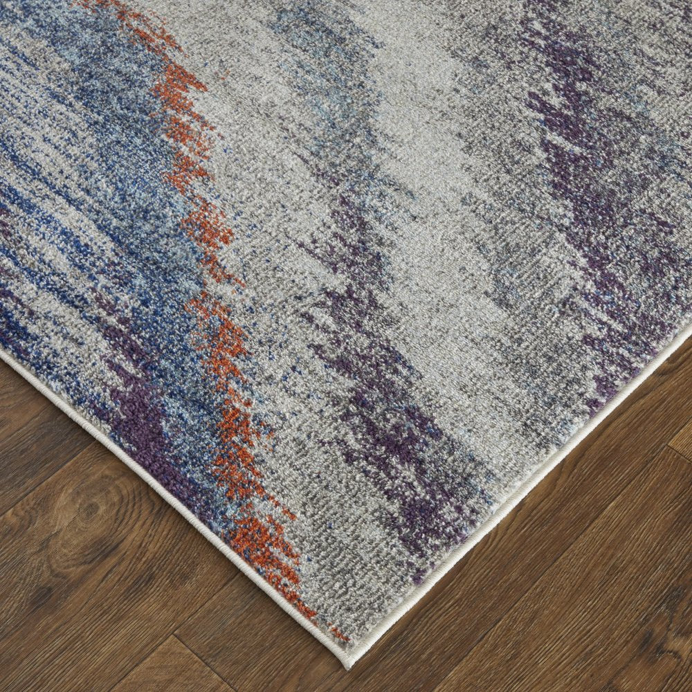 10' X 14' Blue Gray And Orange Abstract Power Loom Stain Resistant Area Rug