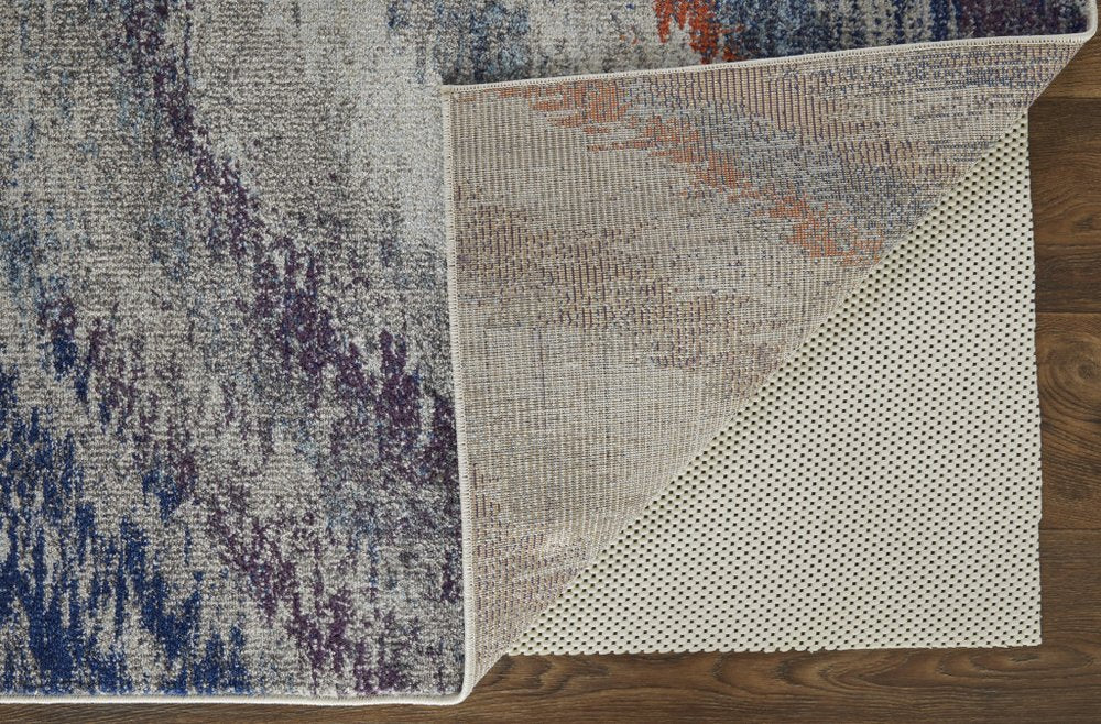 10' X 14' Blue Gray And Orange Abstract Power Loom Stain Resistant Area Rug