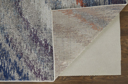 10' X 14' Blue Gray And Orange Abstract Power Loom Stain Resistant Area Rug