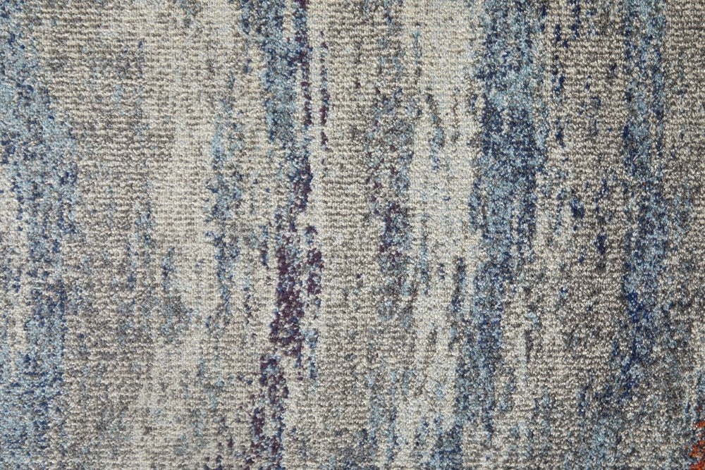 10' X 14' Blue Gray And Orange Abstract Power Loom Stain Resistant Area Rug