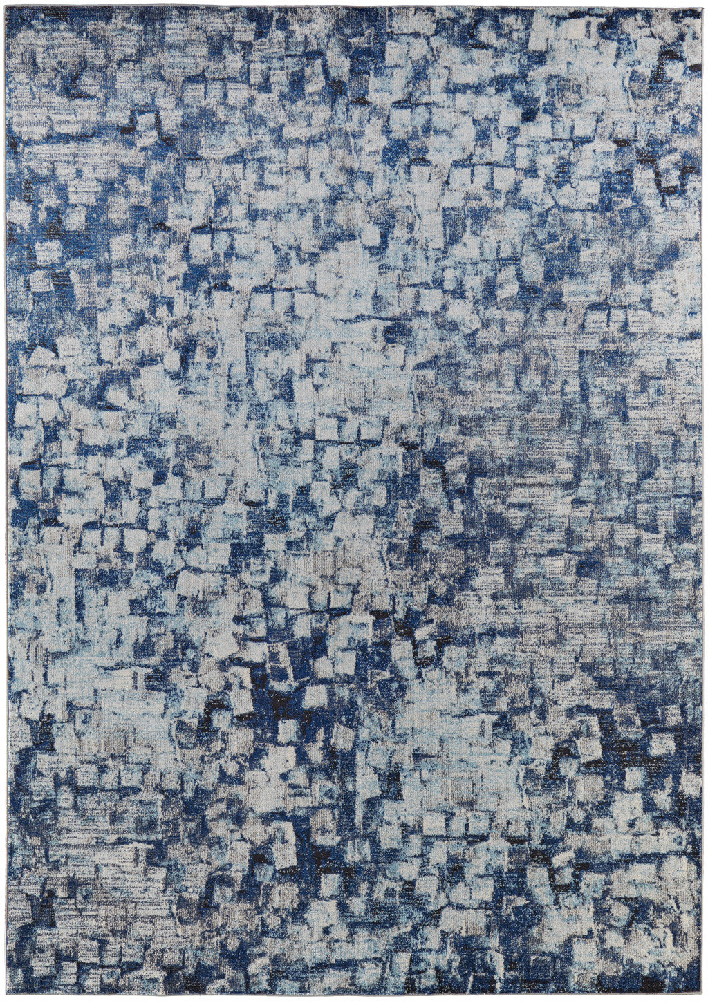 8' X 10' Blue And Ivory Abstract Power Loom Distressed Stain Resistant Area Rug