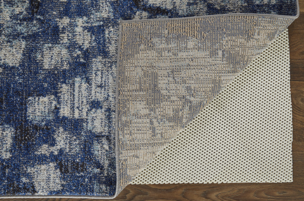 8' X 10' Blue And Ivory Abstract Power Loom Distressed Stain Resistant Area Rug