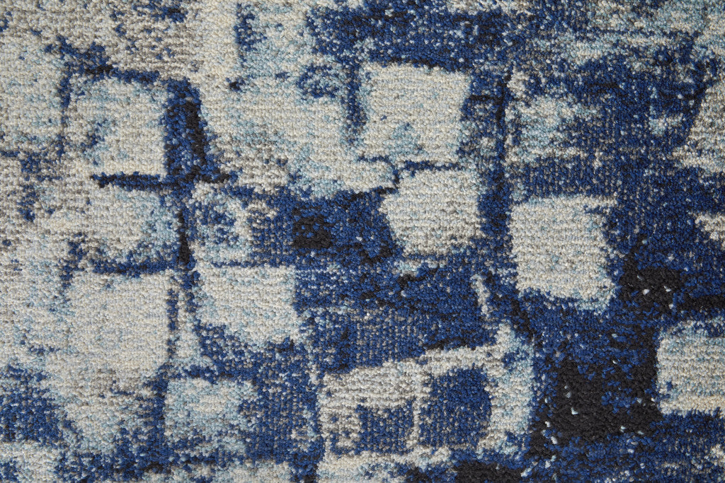 8' X 10' Blue And Ivory Abstract Power Loom Distressed Stain Resistant Area Rug