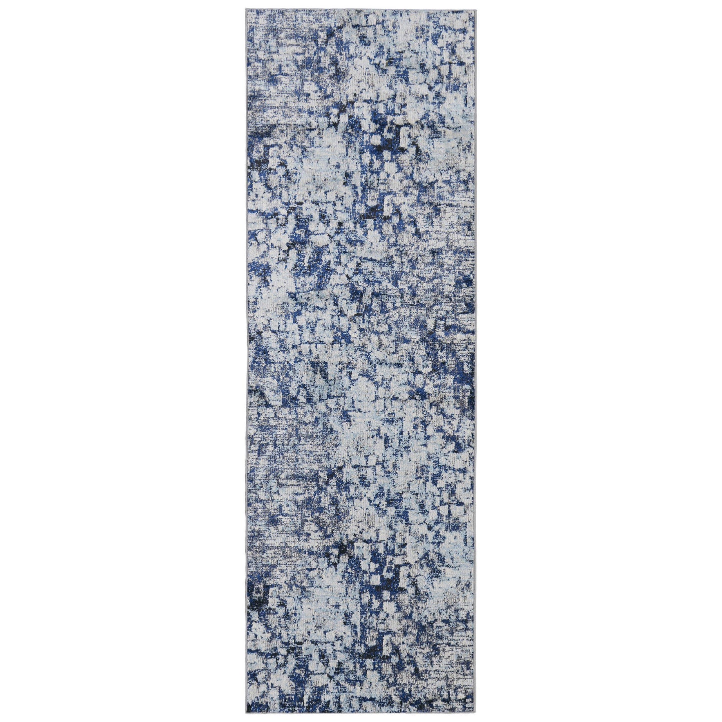 8' X 10' Blue And Ivory Abstract Power Loom Distressed Stain Resistant Area Rug