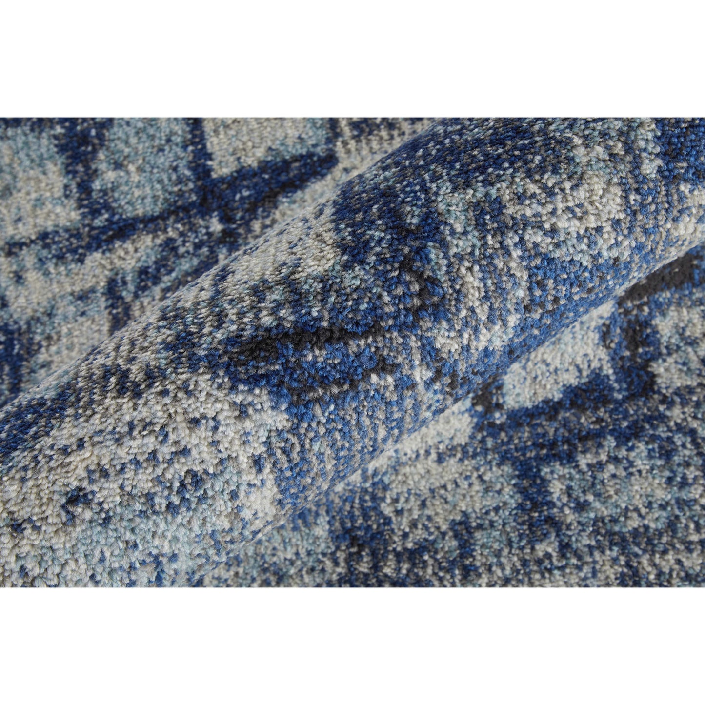 8' X 10' Blue And Ivory Abstract Power Loom Distressed Stain Resistant Area Rug