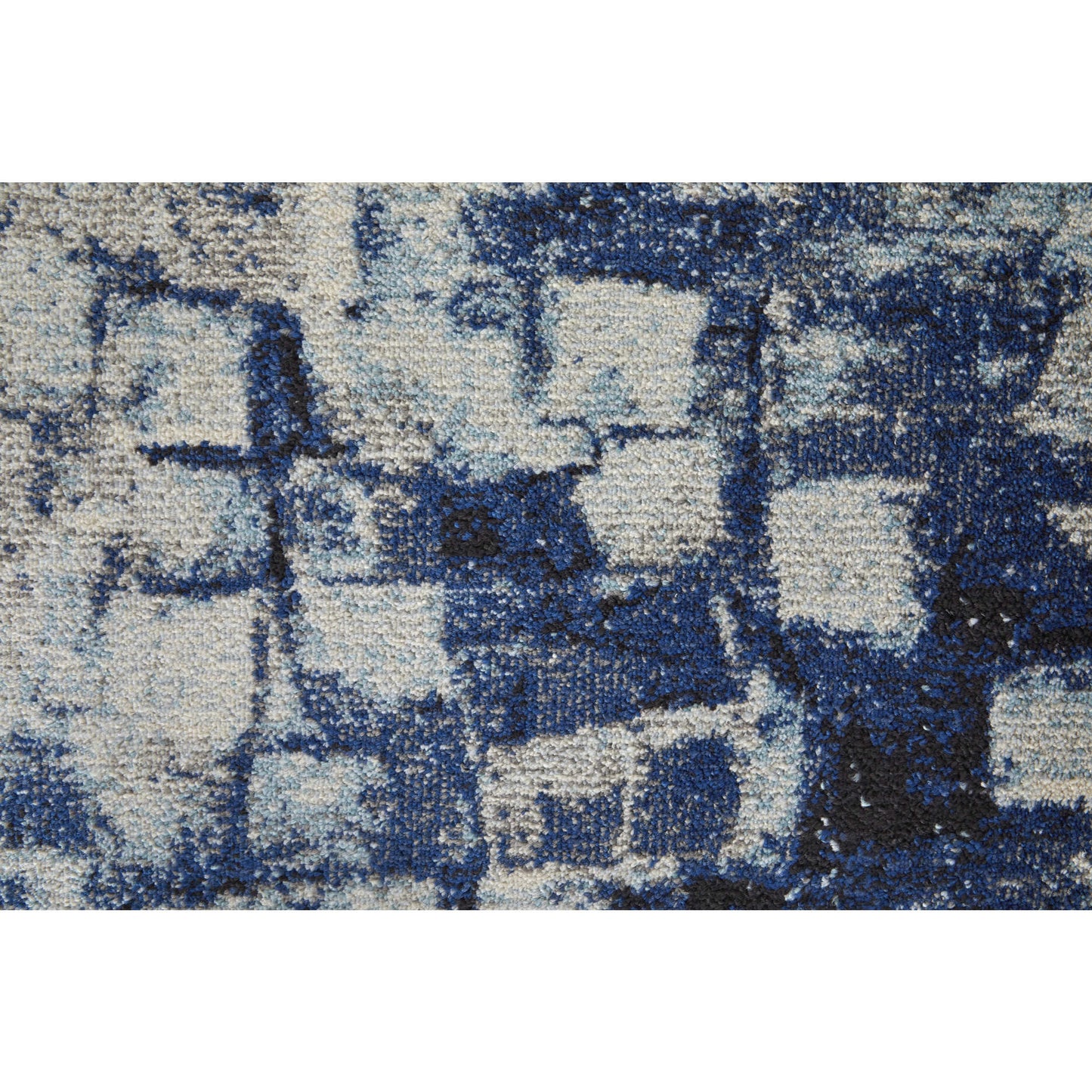 8' X 10' Blue And Ivory Abstract Power Loom Distressed Stain Resistant Area Rug