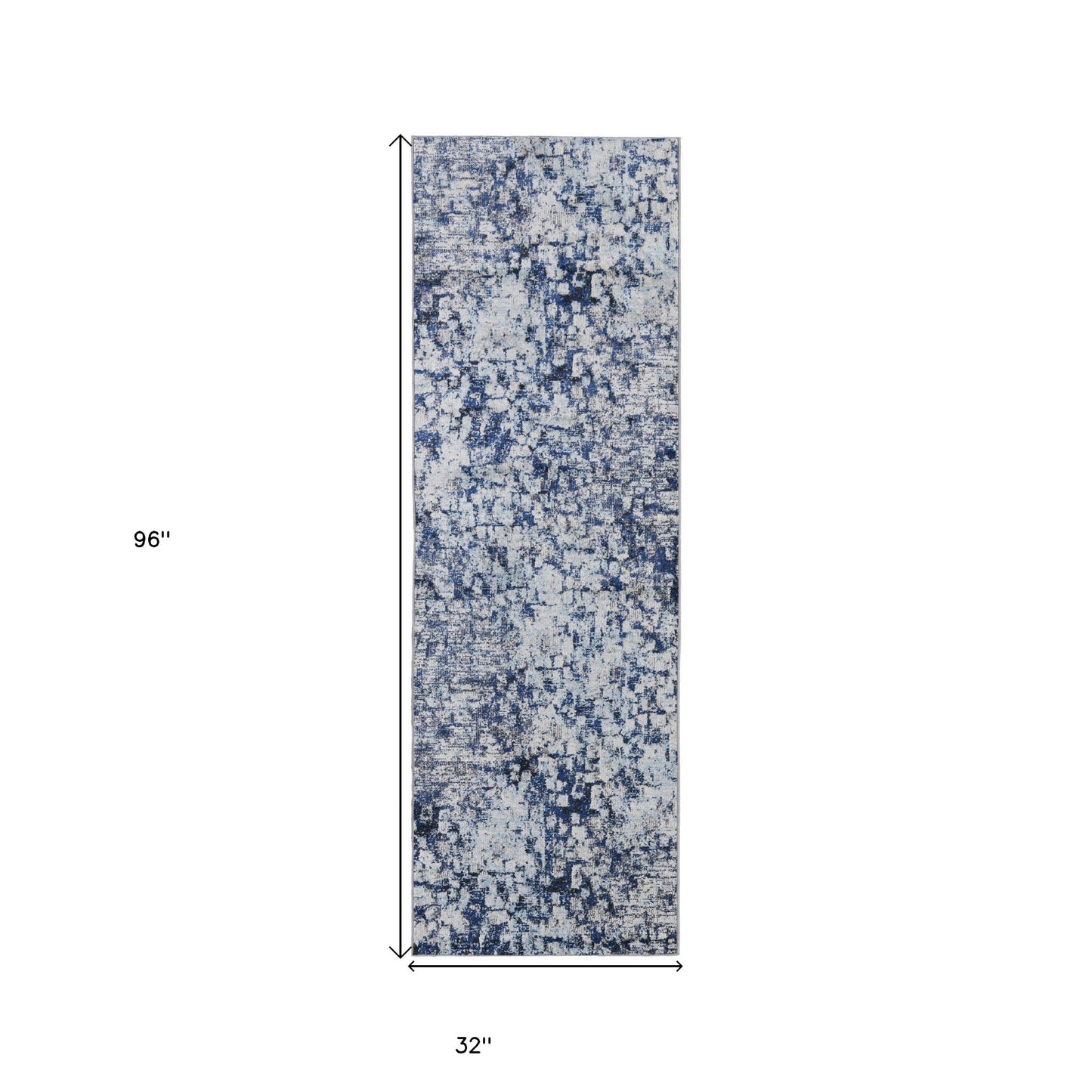 8' X 10' Blue And Ivory Abstract Power Loom Distressed Stain Resistant Area Rug