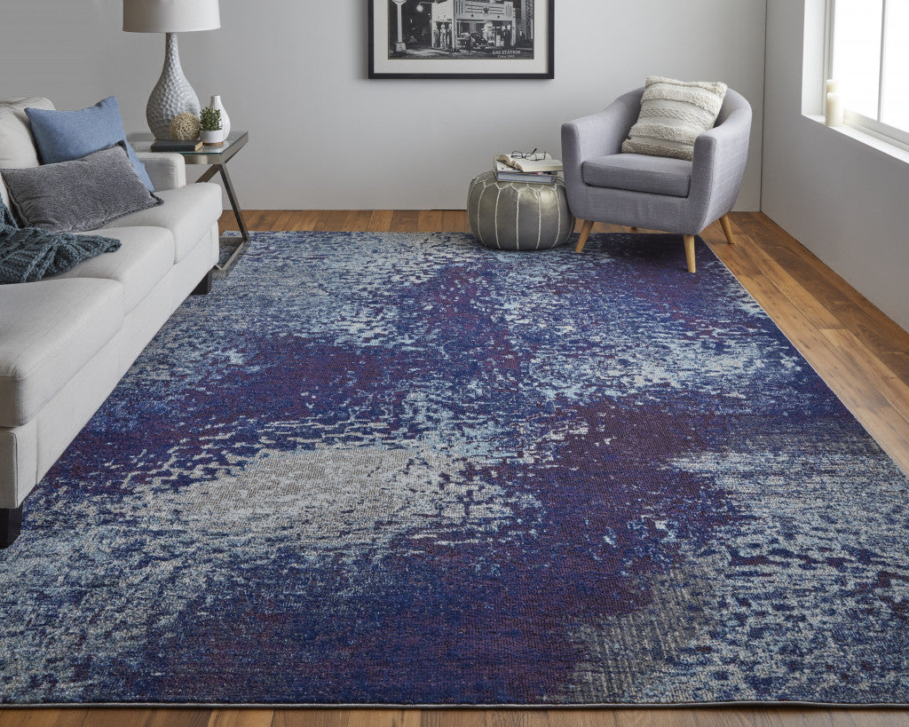 4' X 6' Blue Purple And Ivory Abstract Power Loom Stain Resistant Area Rug