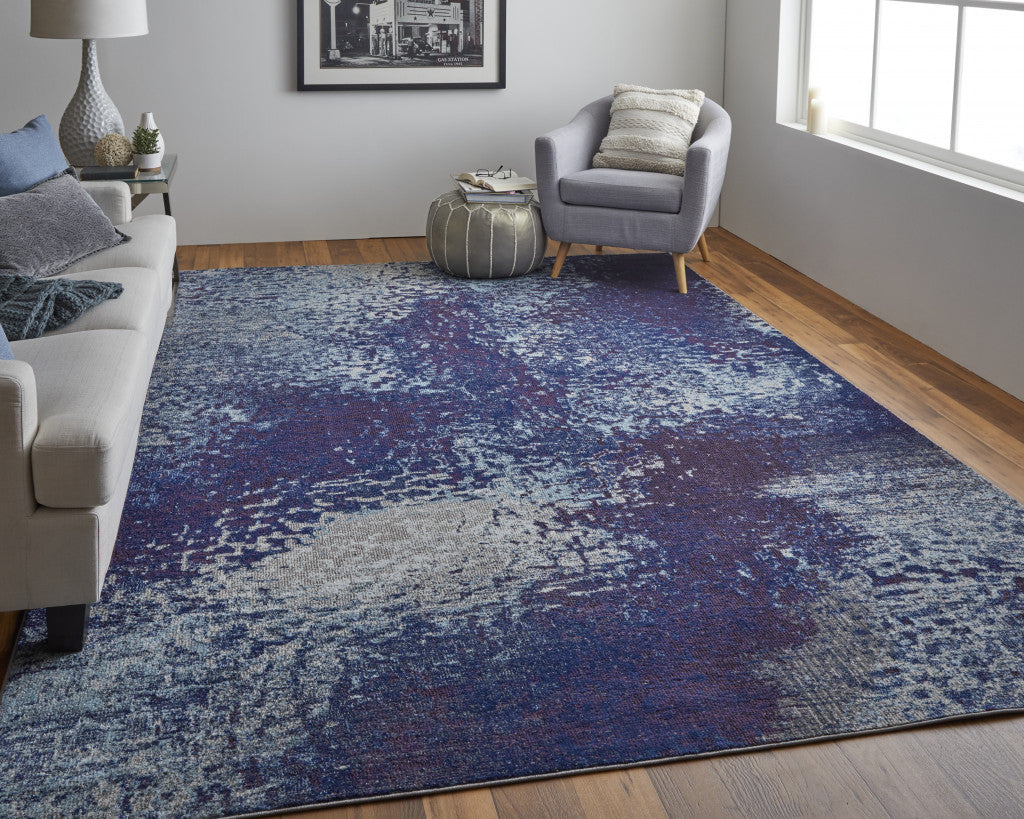 4' X 6' Blue Purple And Ivory Abstract Power Loom Stain Resistant Area Rug