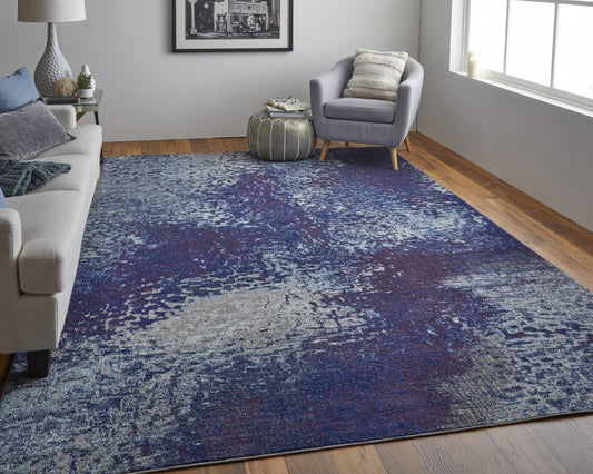 7' X 10' Blue and Purple Abstract Power Loom Non Skid Area Rug