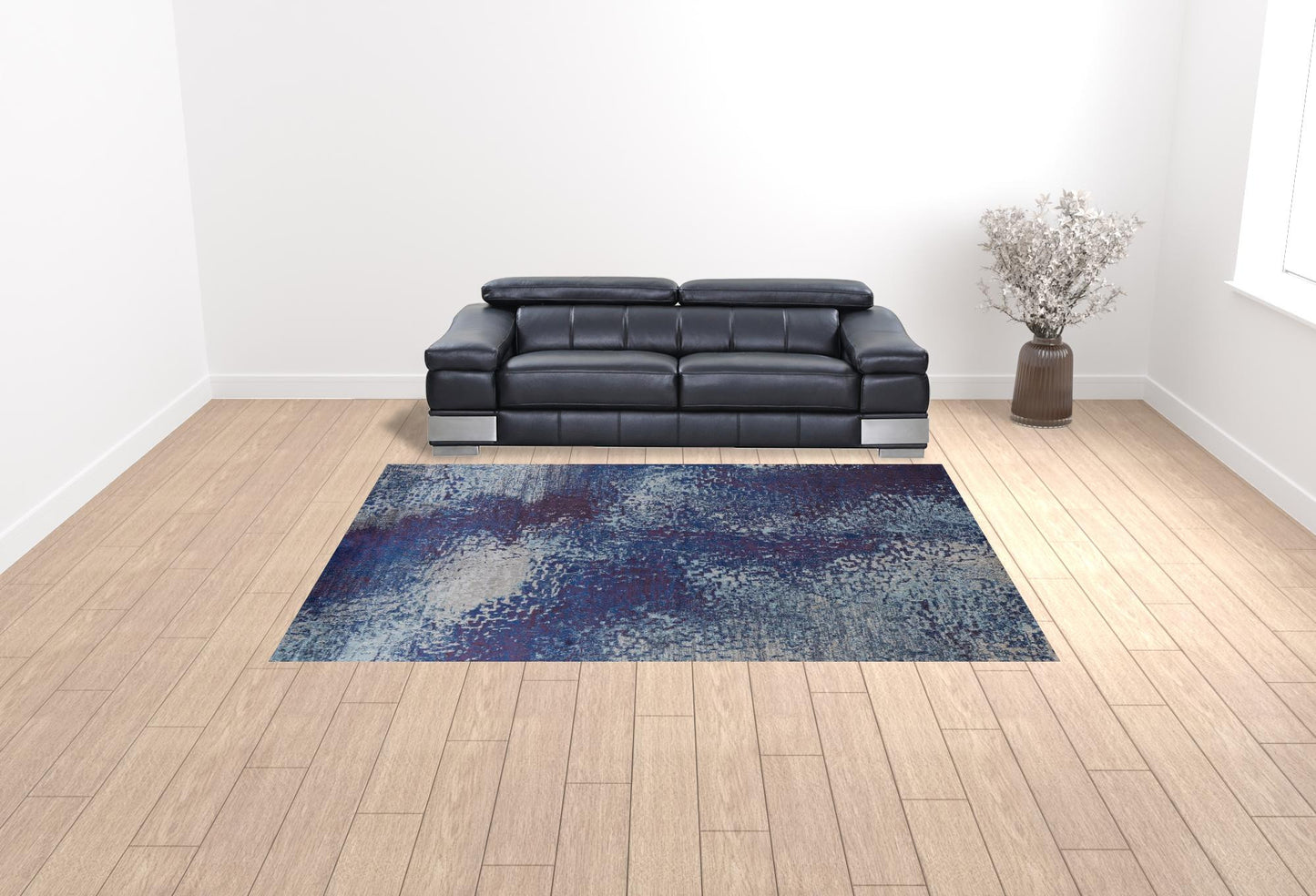 10' X 14' Blue Purple And Ivory Abstract Power Loom Stain Resistant Area Rug