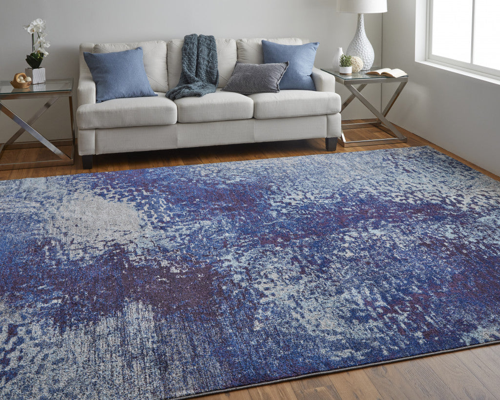 4' X 6' Blue Purple And Ivory Abstract Power Loom Stain Resistant Area Rug