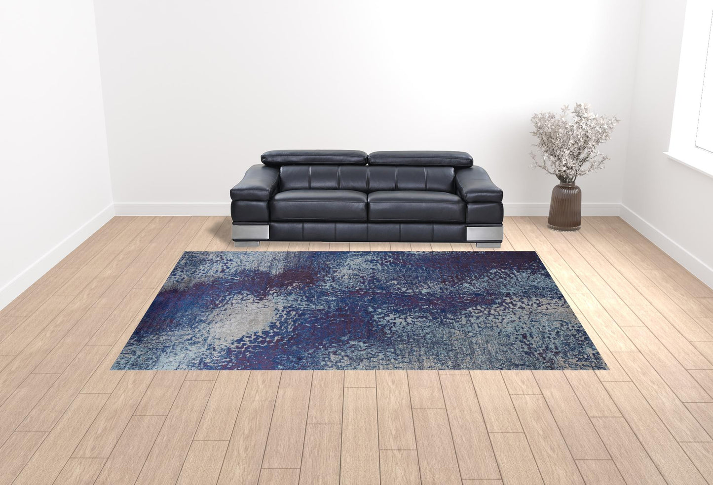 10' X 14' Blue Purple And Ivory Abstract Power Loom Stain Resistant Area Rug