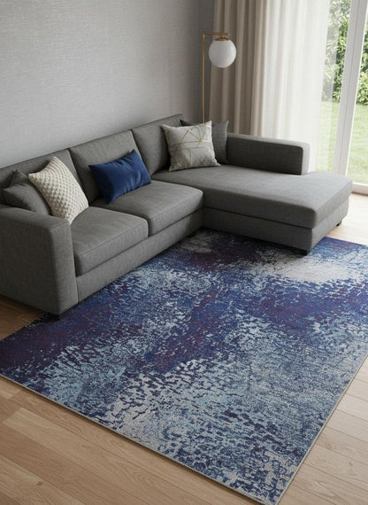 10' X 14' Blue Purple And Ivory Abstract Power Loom Stain Resistant Area Rug