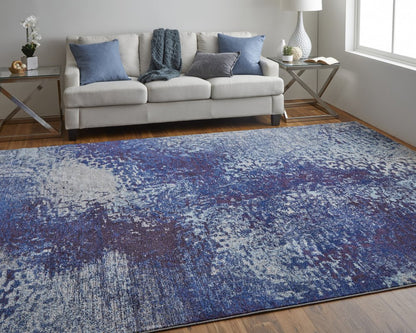 10' X 14' Blue Purple And Ivory Abstract Power Loom Stain Resistant Area Rug