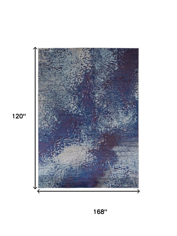 10' X 14' Blue Purple And Ivory Abstract Power Loom Stain Resistant Area Rug