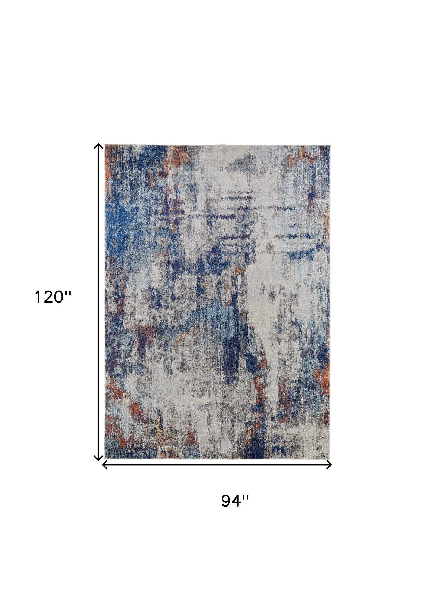 7' X 10' Ivory And Blue Abstract Power Loom Distressed Stain Resistant Area Rug