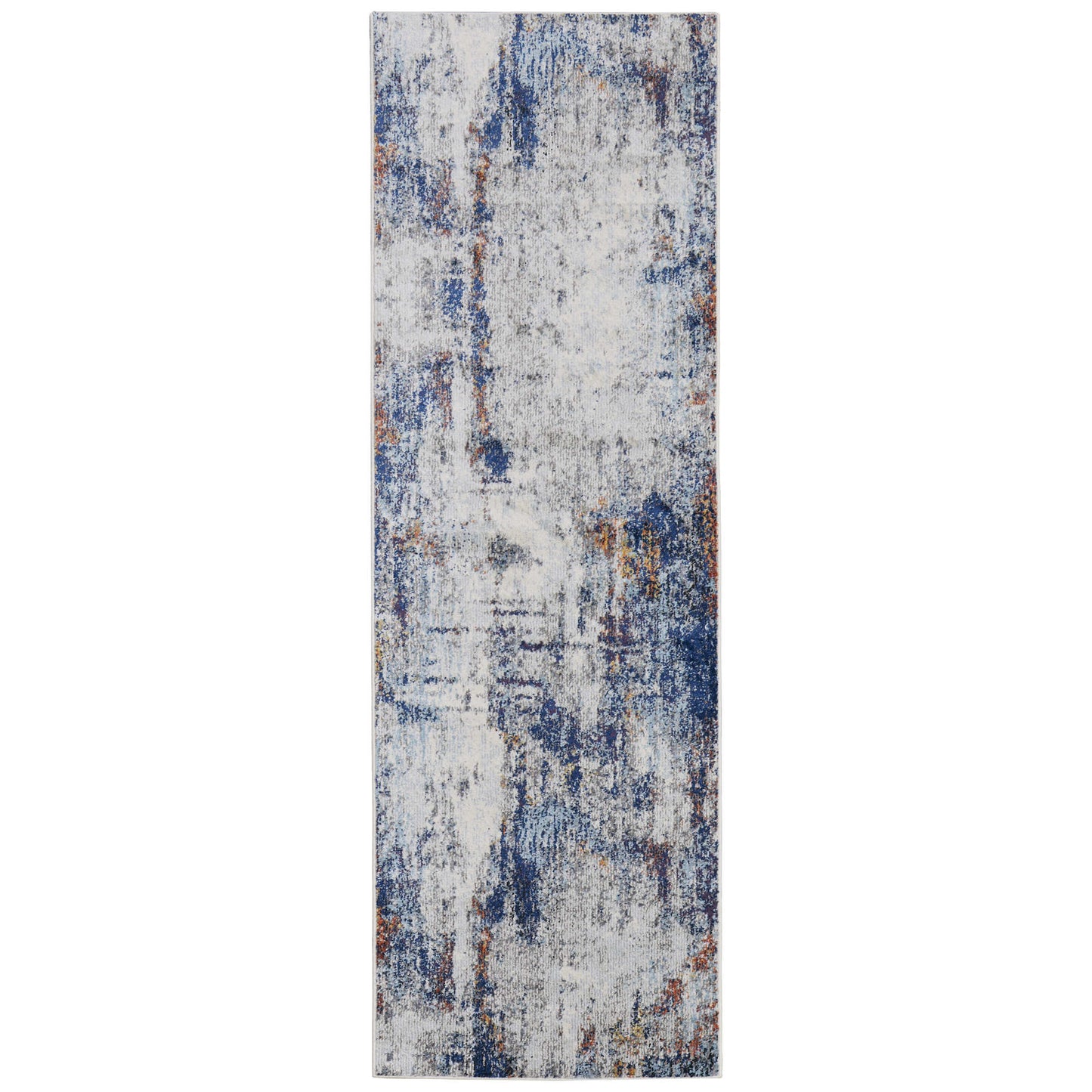 9' X 12' Ivory And Blue Abstract Power Loom Distressed Stain Resistant Area Rug