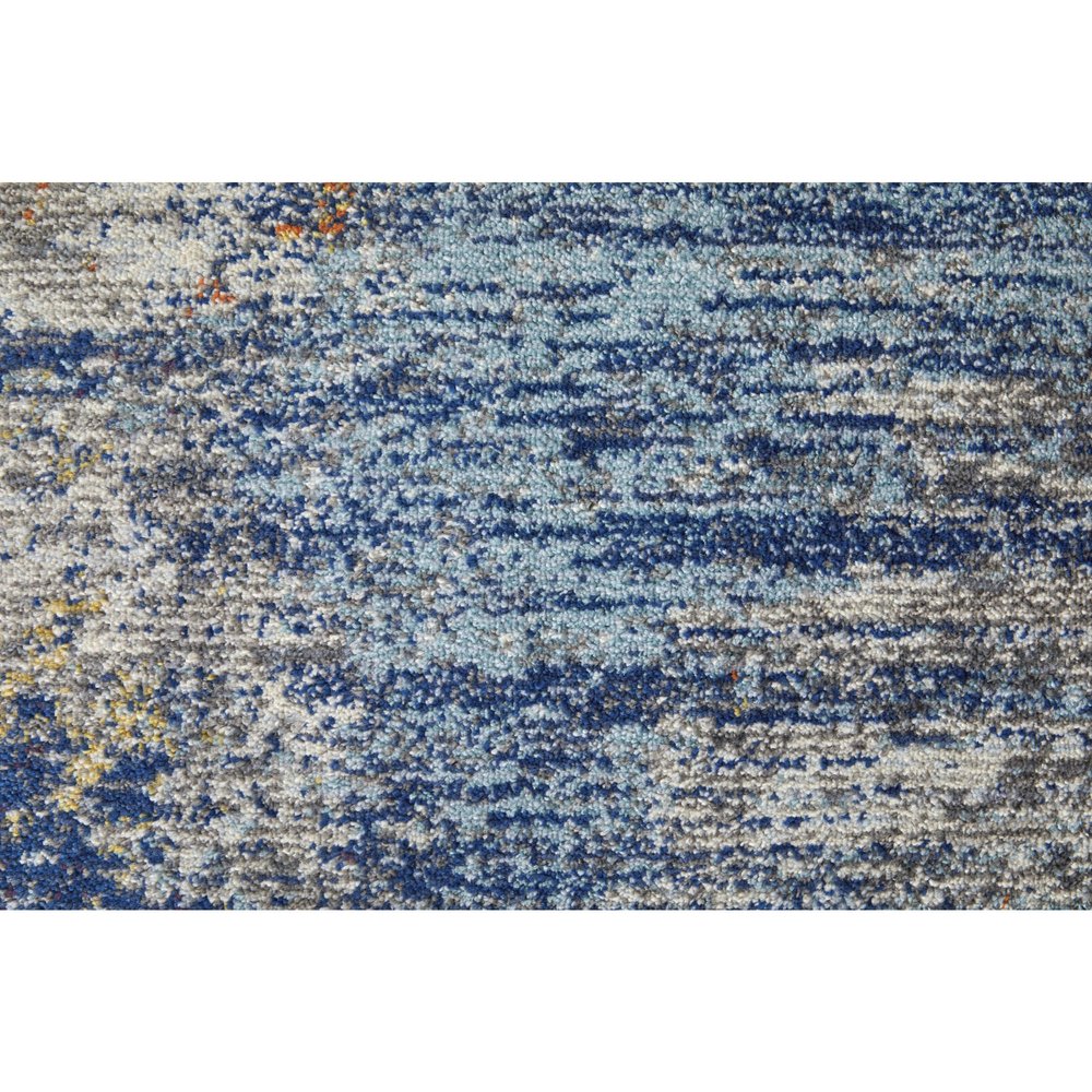 10' X 14' Ivory And Blue Abstract Power Loom Distressed Stain Resistant Area Rug