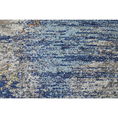 10' X 14' Ivory And Blue Abstract Power Loom Distressed Stain Resistant Area Rug