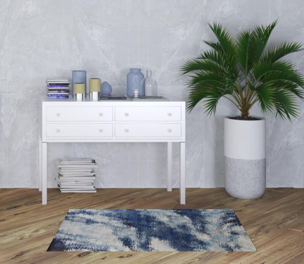 10' X 14' Blue And Ivory Abstract Power Loom Stain Resistant Area Rug