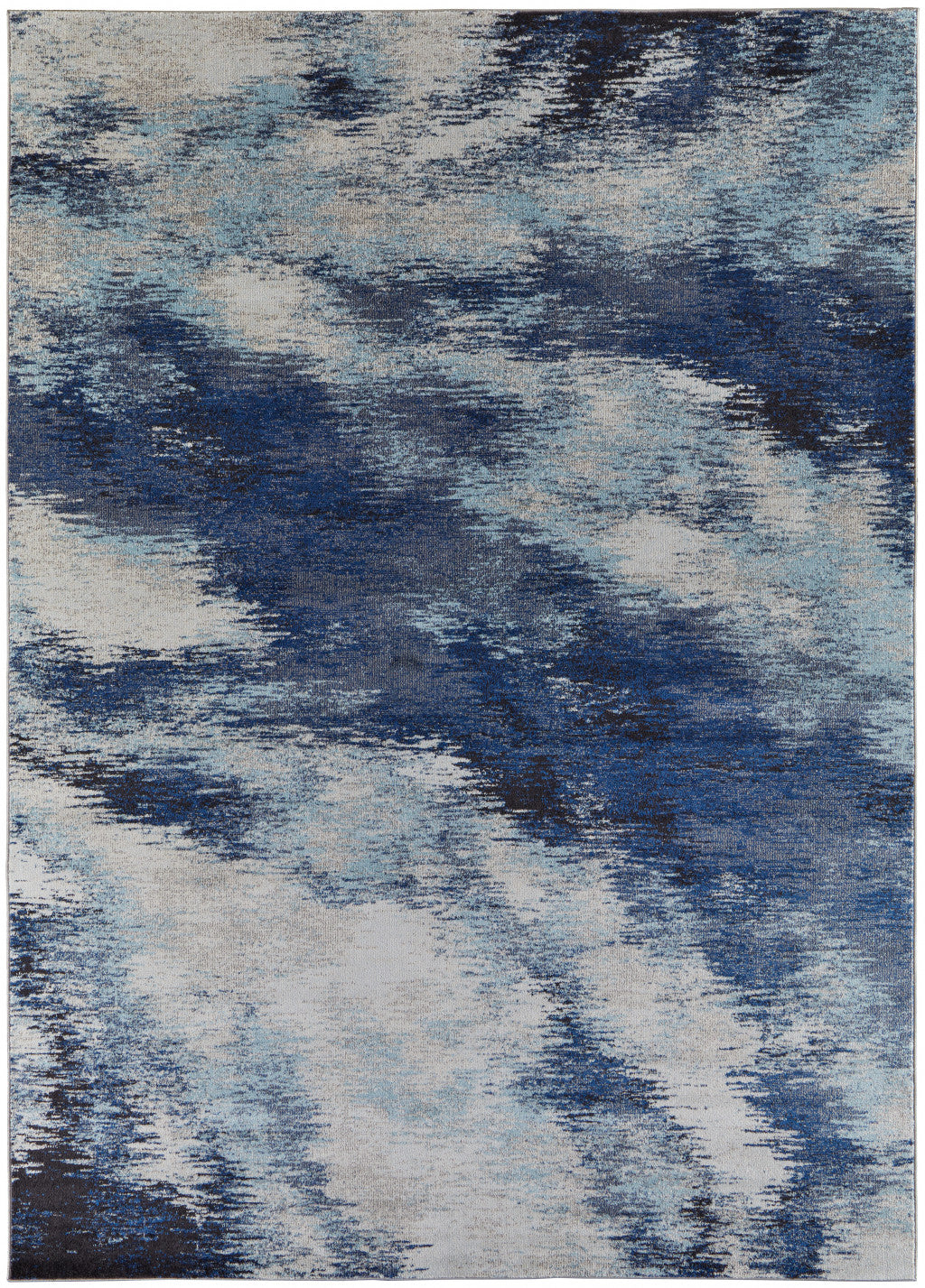 3' X 5' Blue And Ivory Abstract Power Loom Stain Resistant Area Rug