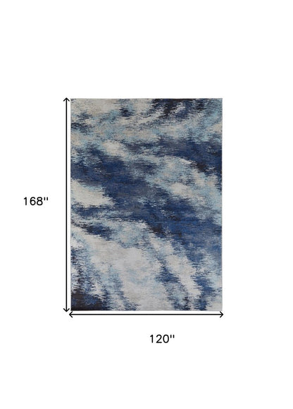 10' X 14' Blue And Ivory Abstract Power Loom Stain Resistant Area Rug