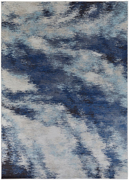 10' X 14' Blue And Ivory Abstract Power Loom Stain Resistant Area Rug