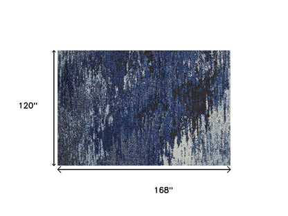 10' X 14' Blue And Ivory Abstract Power Loom Stain Resistant Area Rug